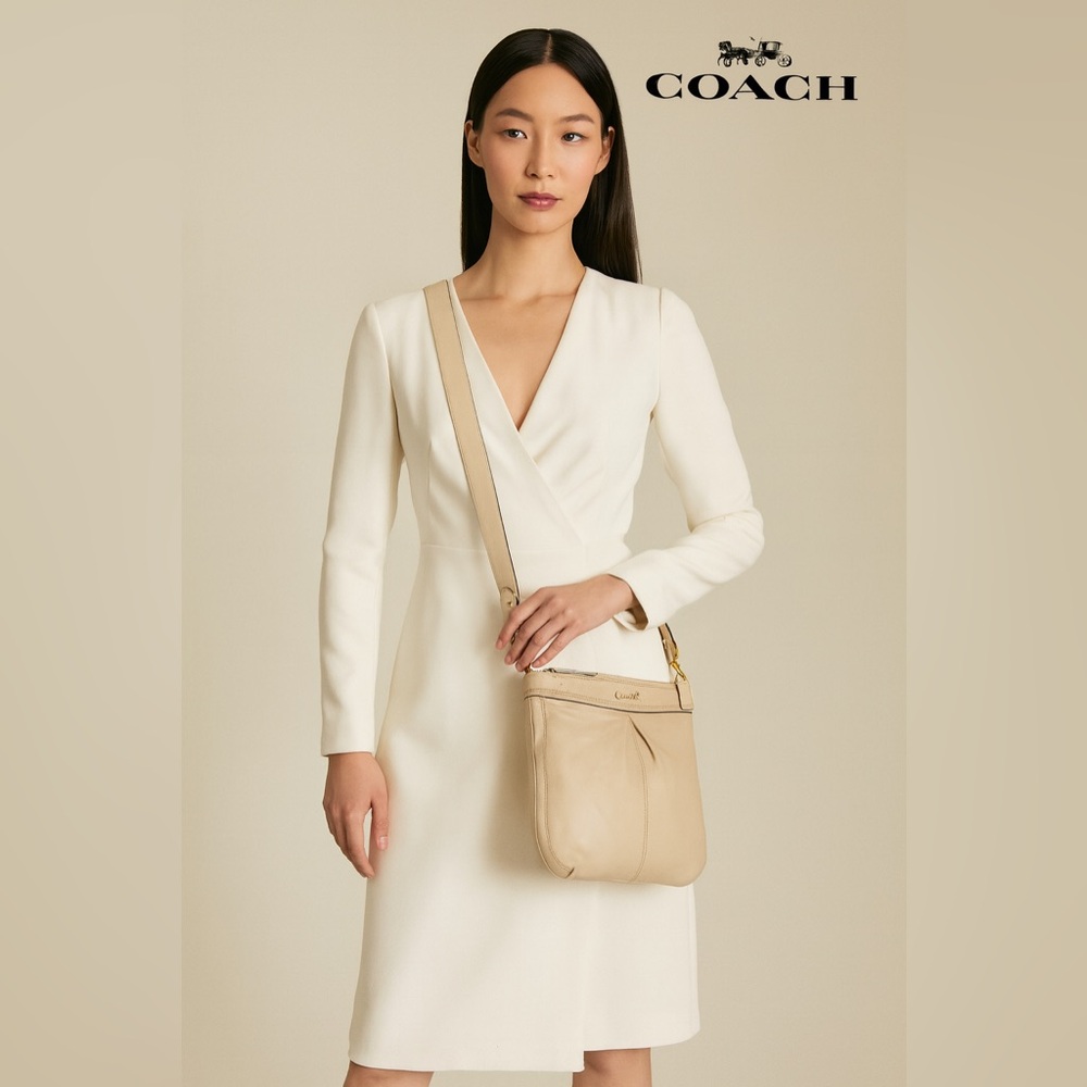 Coach Beige Pebbled Leather Crossbody Bag with Gold Hardware